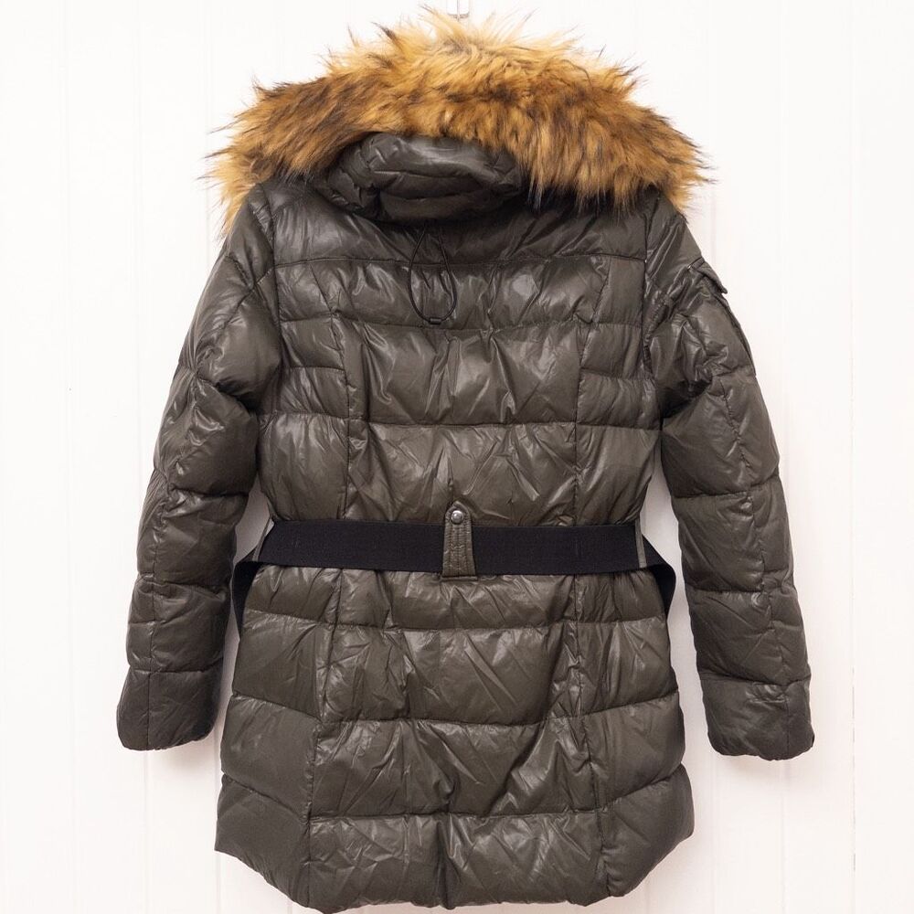 Women's Olive Puffer Jacket with Faux Fur Hood - Picture 5 of 16
